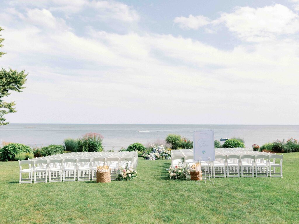 Wedding reception setup overlooking Long Island sounds