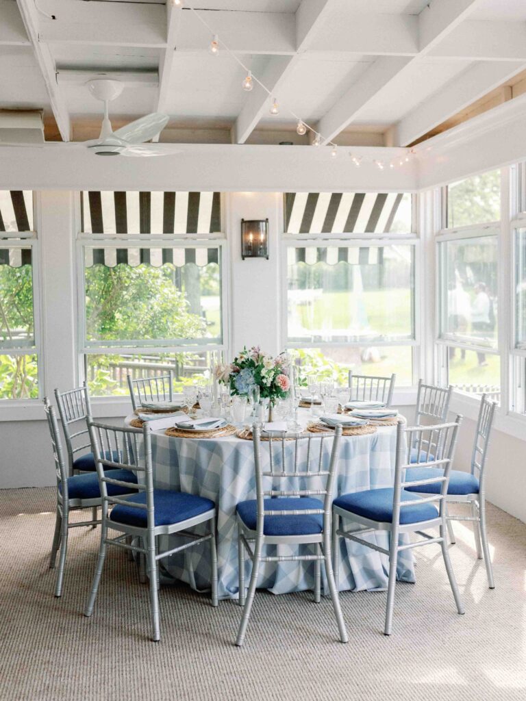 Table with blue and white checkered 