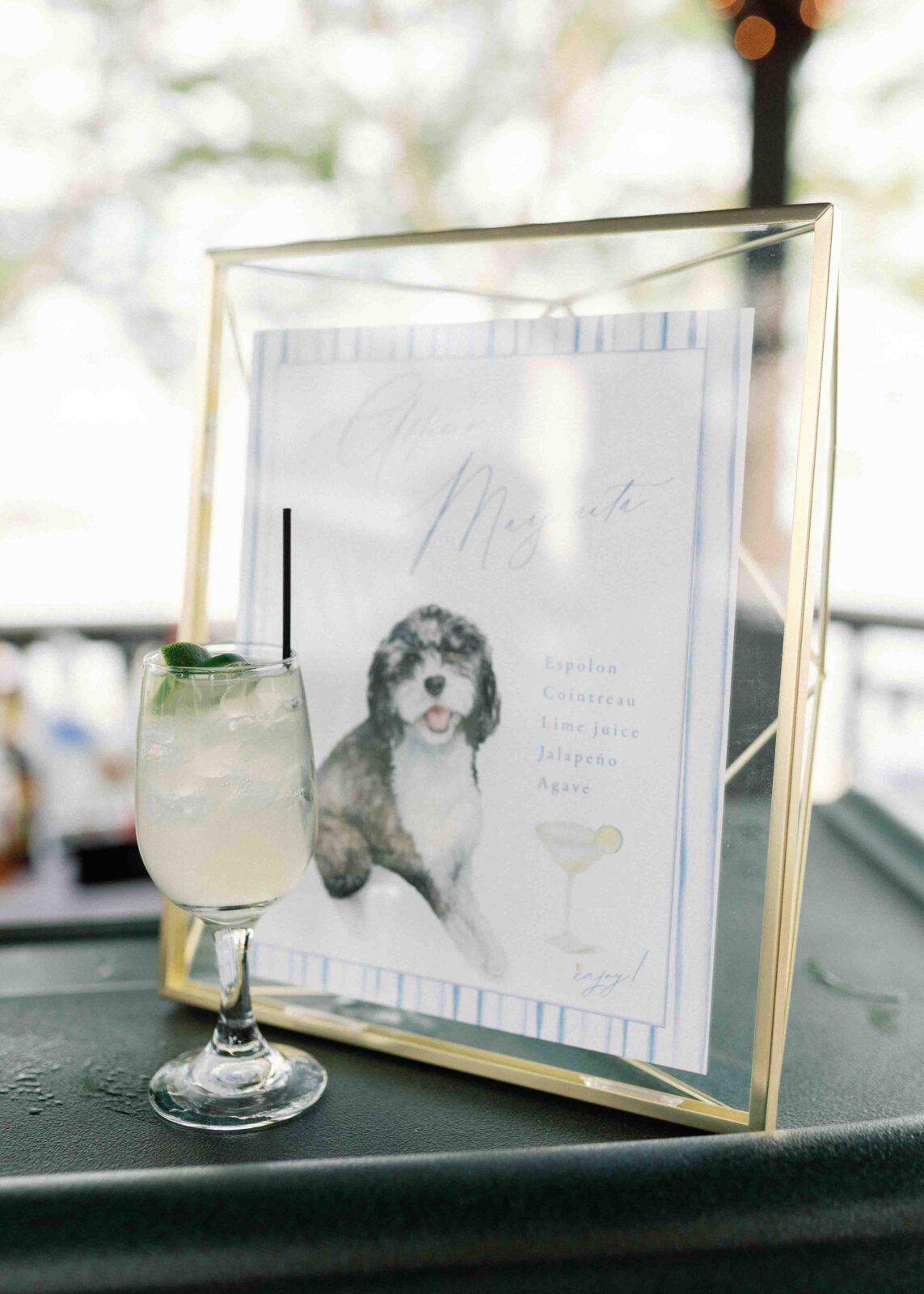 Wedding cocktail with a custom sign 