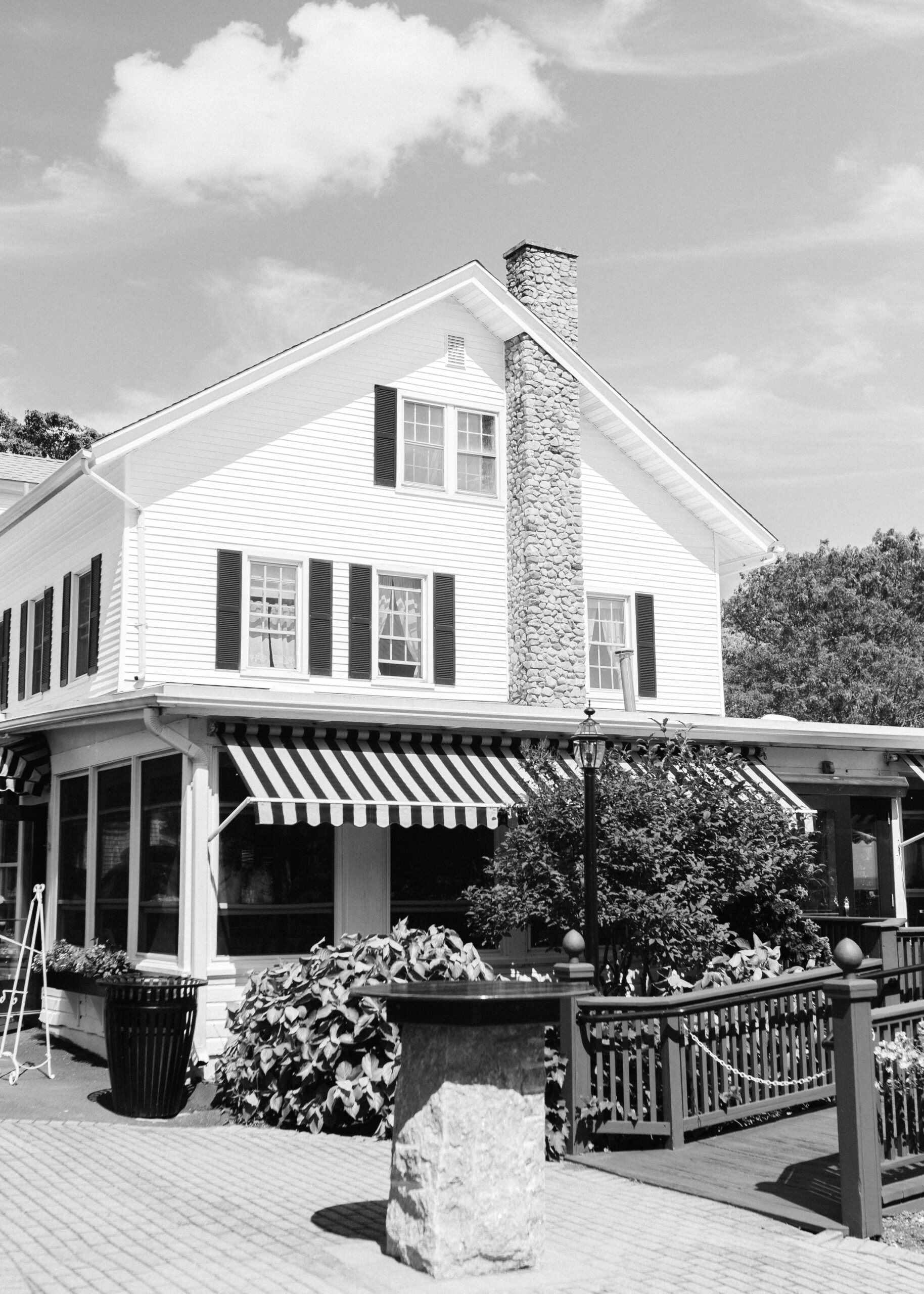 Black and white image of the Owenego Inn 
